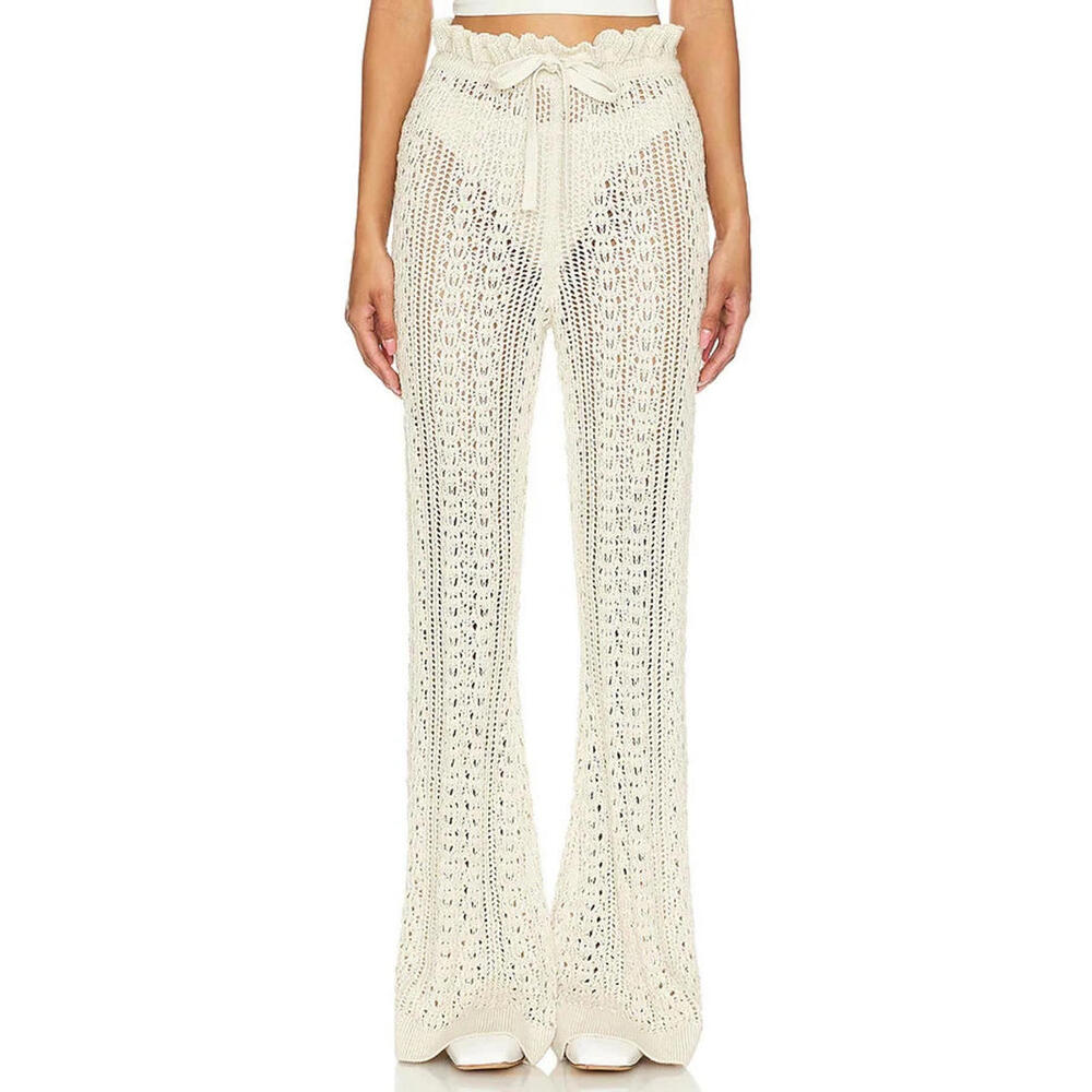 Tularosa White Crochet Wide Leg Pants